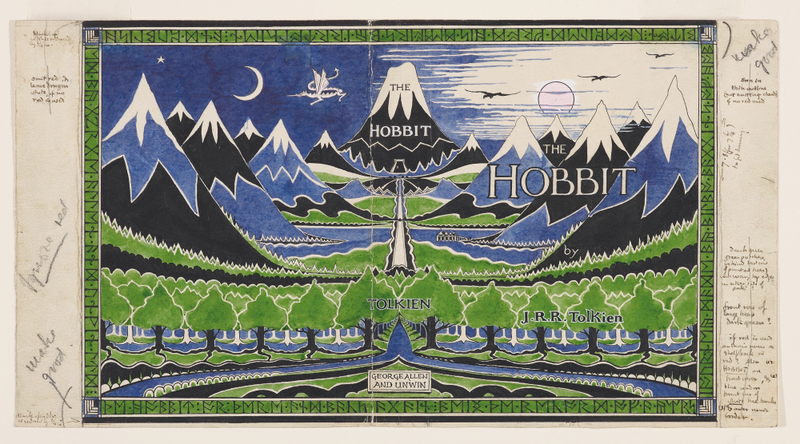 The final design of The Hobbit dust jacket. Bodleian MS. Tolkien Drawings 32. © The Tolkien Estate Limited 1937